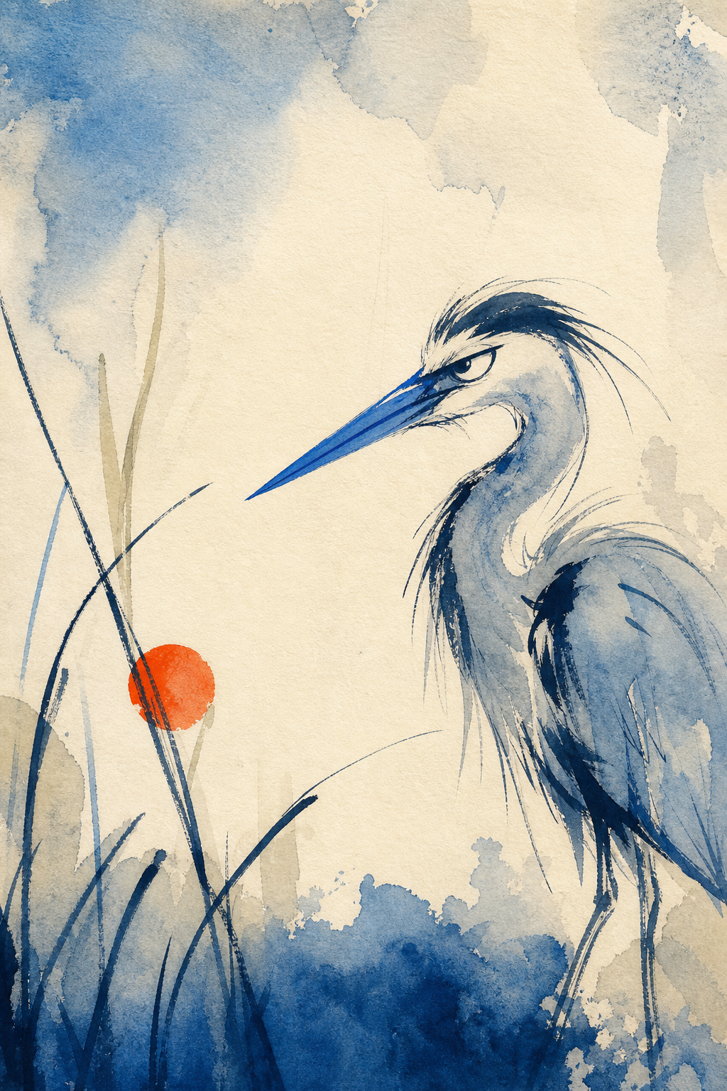 Blue Hour Heron Coastal Wall Art Print