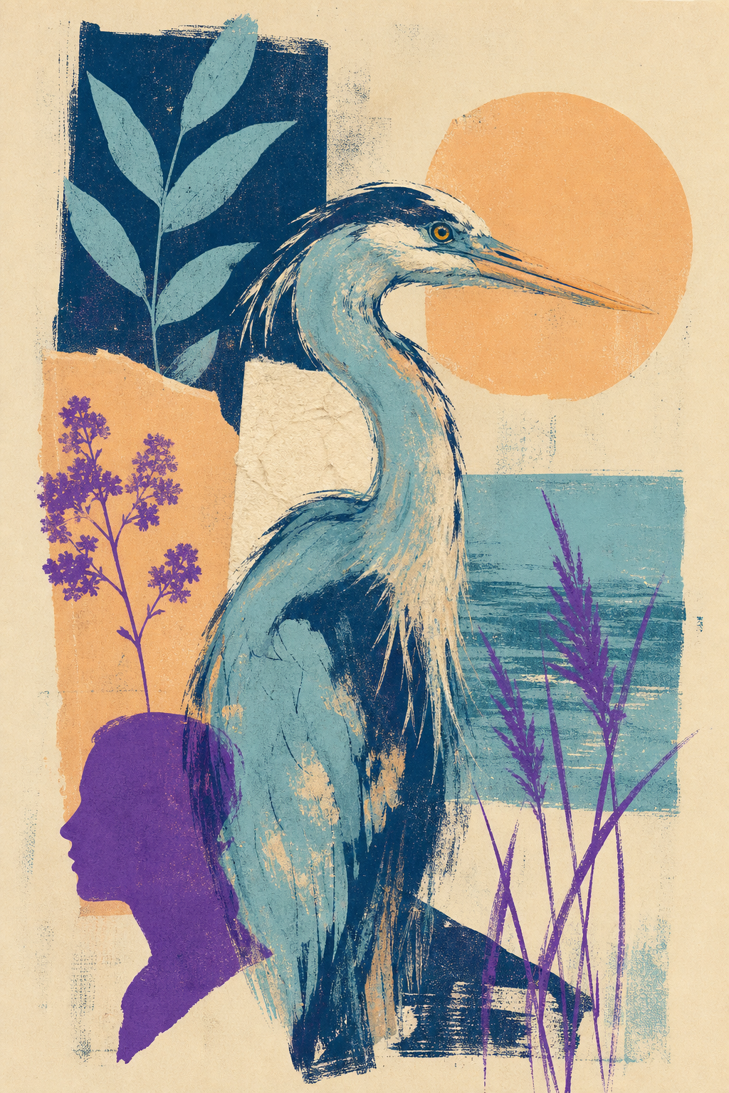 Tide Memory Heron Coastal Wall Art Print